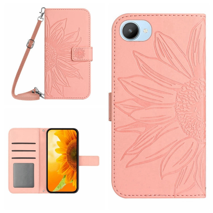 For Realme C30/Narzo 50i Prime Skin Feel Sun Flower Pattern Flip Leather Phone Case with Lanyard