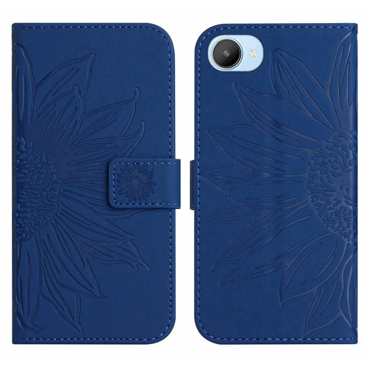 For Realme C30/Narzo 50i Prime Skin Feel Sun Flower Pattern Flip Leather Phone Case with Lanyard