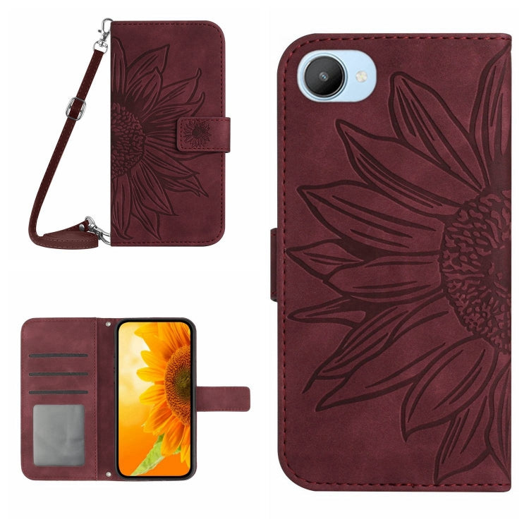 For Realme C30/Narzo 50i Prime Skin Feel Sun Flower Pattern Flip Leather Phone Case with Lanyard