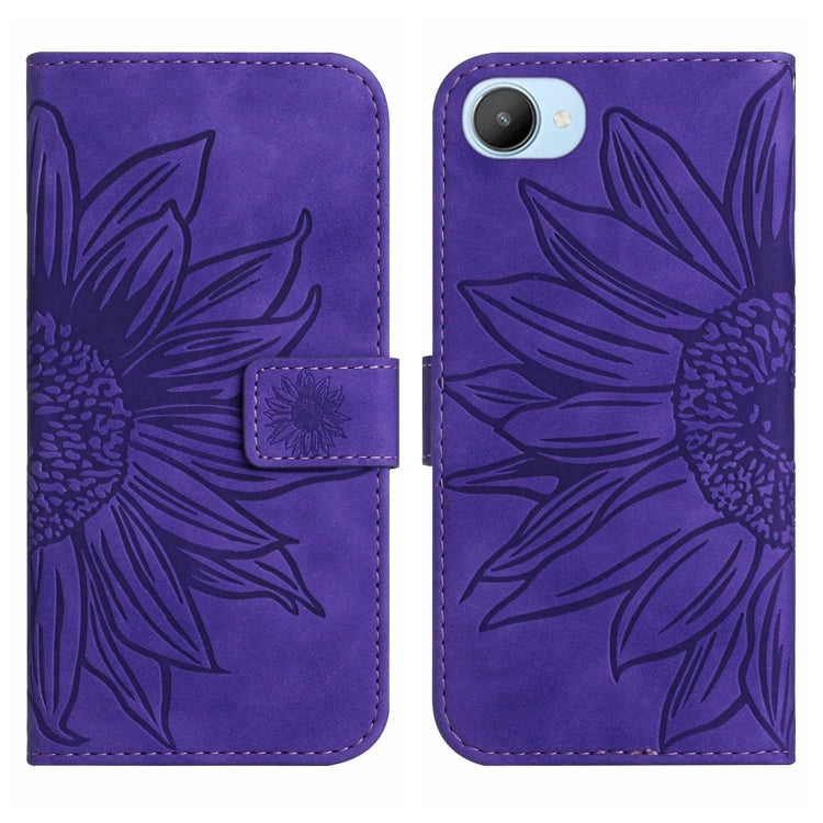 For Realme C30/Narzo 50i Prime Skin Feel Sun Flower Pattern Flip Leather Phone Case with Lanyard