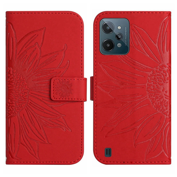 For Realme C31 Skin Feel Sun Flower Pattern Flip Leather Phone Case with Lanyard