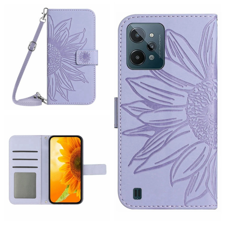 For Realme C31 Skin Feel Sun Flower Pattern Flip Leather Phone Case with Lanyard