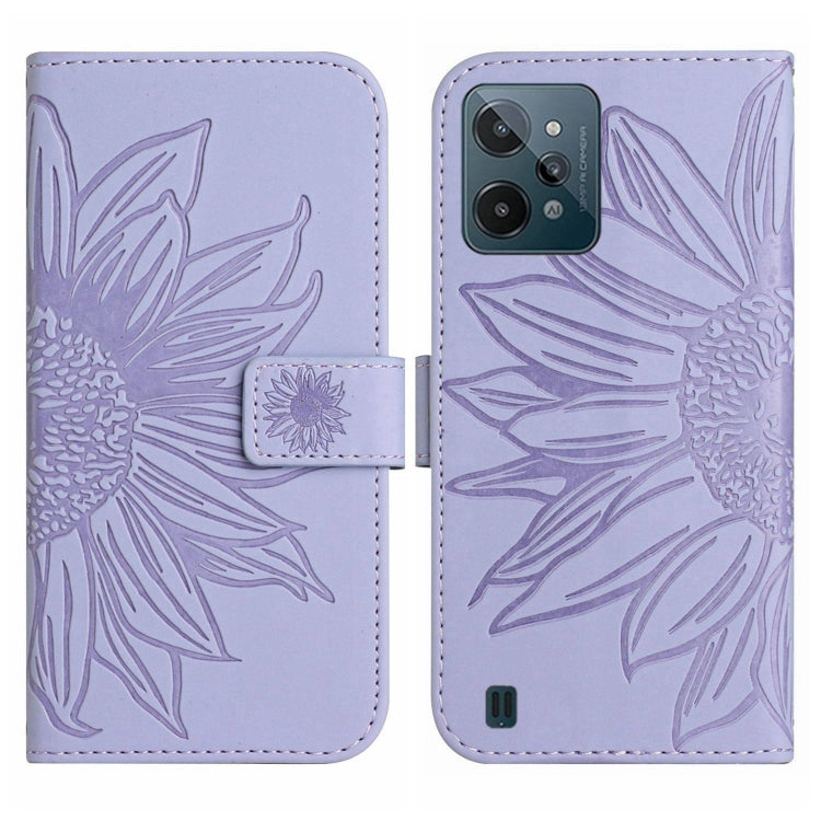 For Realme C31 Skin Feel Sun Flower Pattern Flip Leather Phone Case with Lanyard