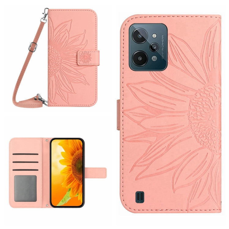 For Realme C31 Skin Feel Sun Flower Pattern Flip Leather Phone Case with Lanyard