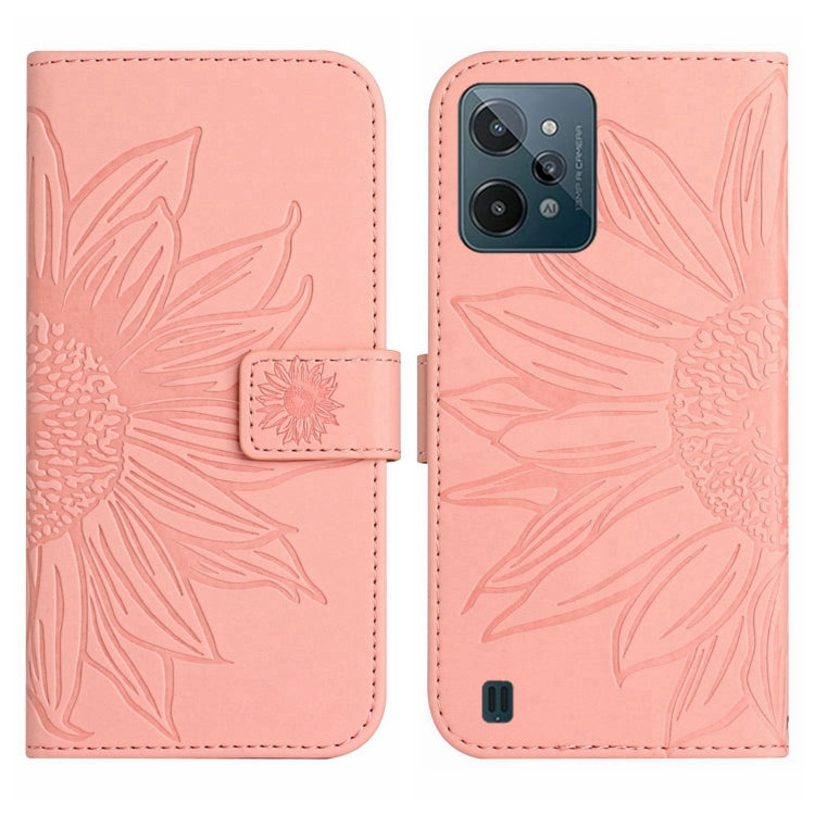For Realme C31 Skin Feel Sun Flower Pattern Flip Leather Phone Case with Lanyard