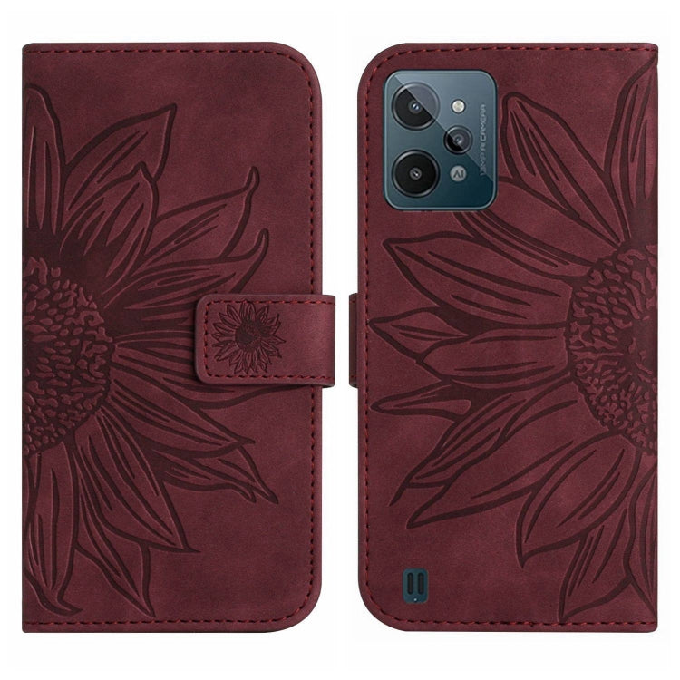 For Realme C31 Skin Feel Sun Flower Pattern Flip Leather Phone Case with Lanyard