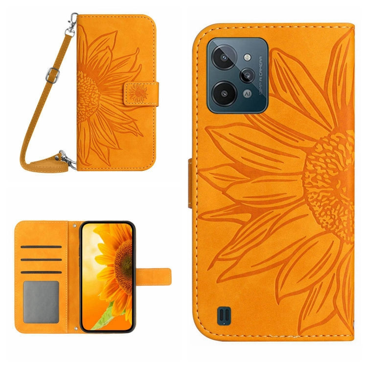 For Realme C31 Skin Feel Sun Flower Pattern Flip Leather Phone Case with Lanyard