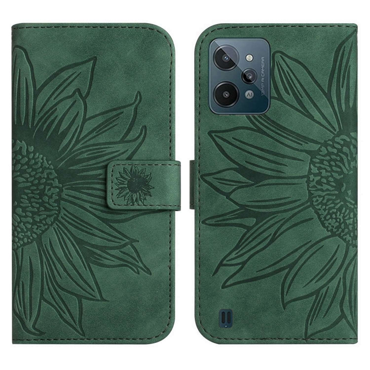 For Realme C31 Skin Feel Sun Flower Pattern Flip Leather Phone Case with Lanyard