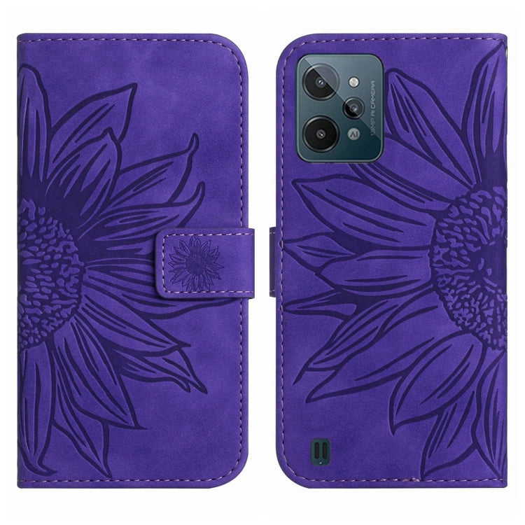 For Realme C31 Skin Feel Sun Flower Pattern Flip Leather Phone Case with Lanyard