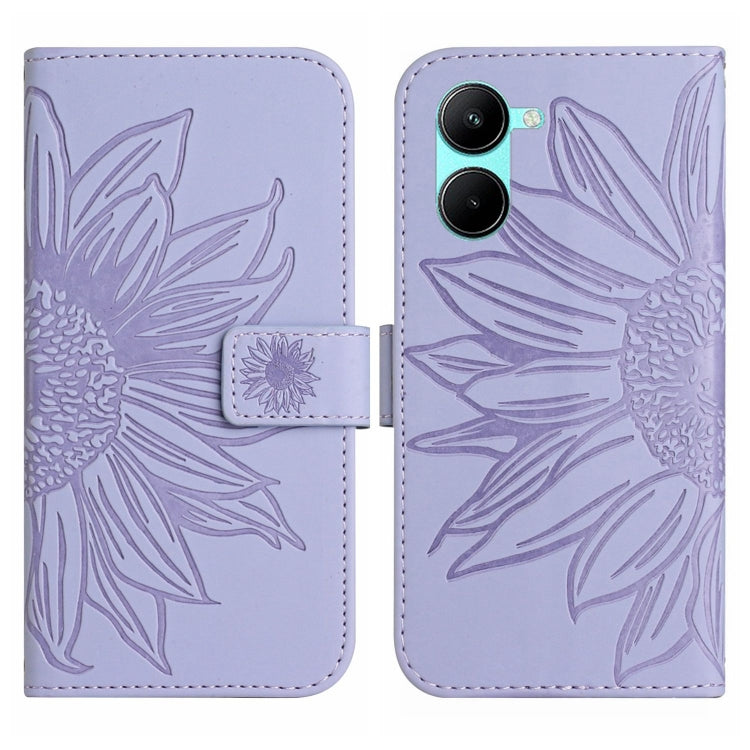 For Realme C35 Skin Feel Sun Flower Pattern Flip Leather Phone Case with Lanyard