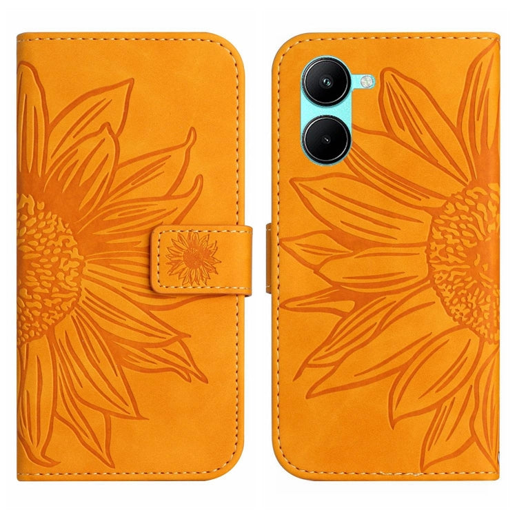 For Realme C35 Skin Feel Sun Flower Pattern Flip Leather Phone Case with Lanyard