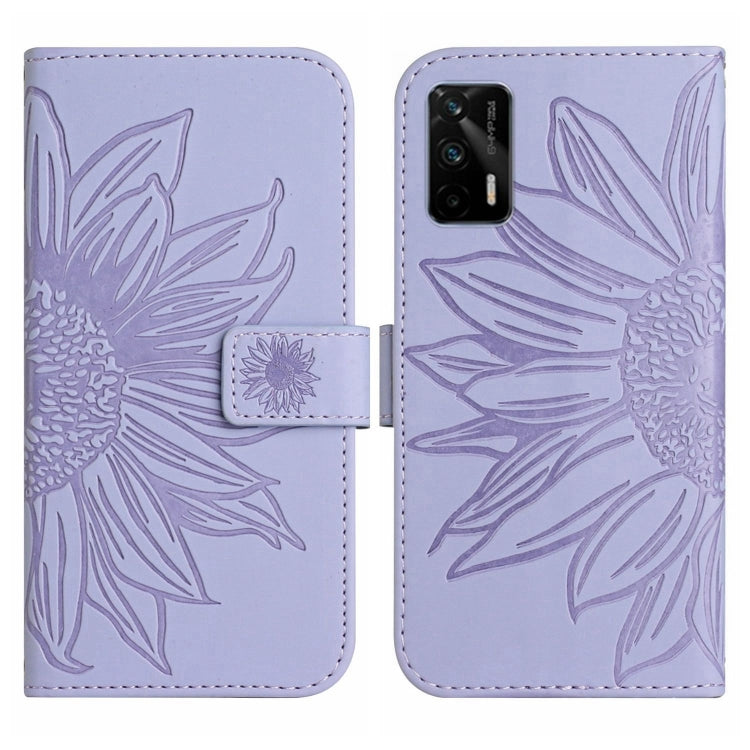 For Realme GT/GT NEO Skin Feel Sun Flower Pattern Flip Leather Phone Case with Lanyard