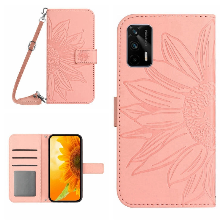 For Realme GT/GT NEO Skin Feel Sun Flower Pattern Flip Leather Phone Case with Lanyard