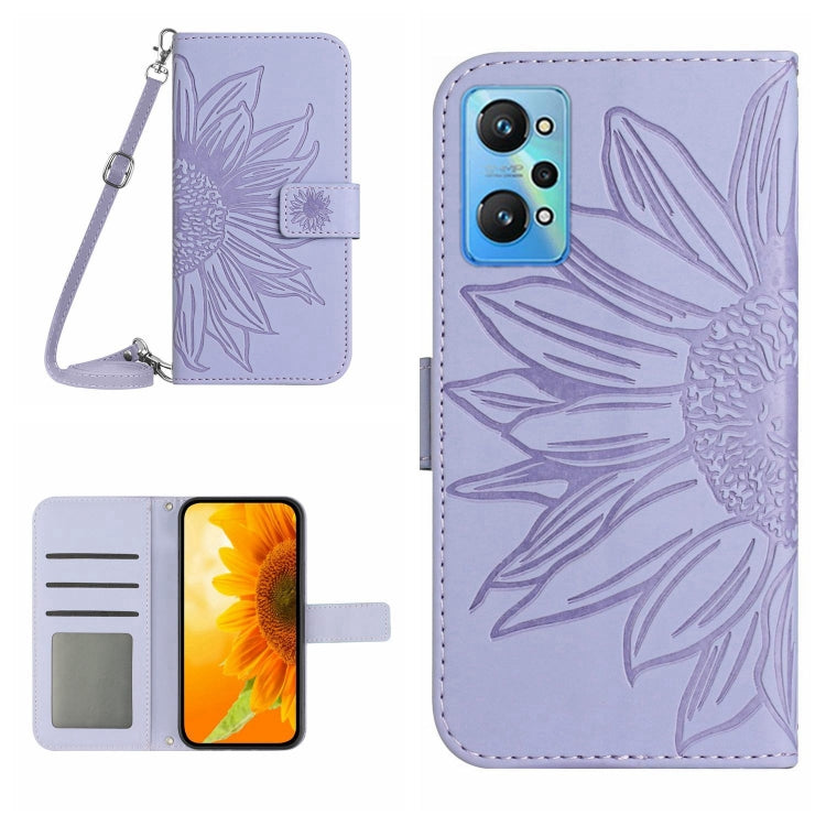 For Realme GT Neo2 Skin Feel Sun Flower Pattern Flip Leather Phone Case with Lanyard