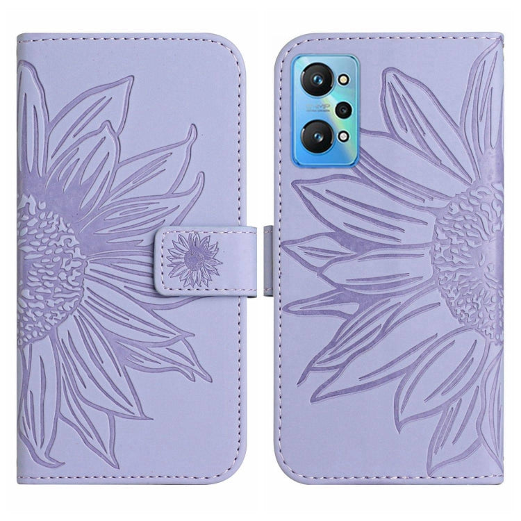 For Realme GT Neo2 Skin Feel Sun Flower Pattern Flip Leather Phone Case with Lanyard