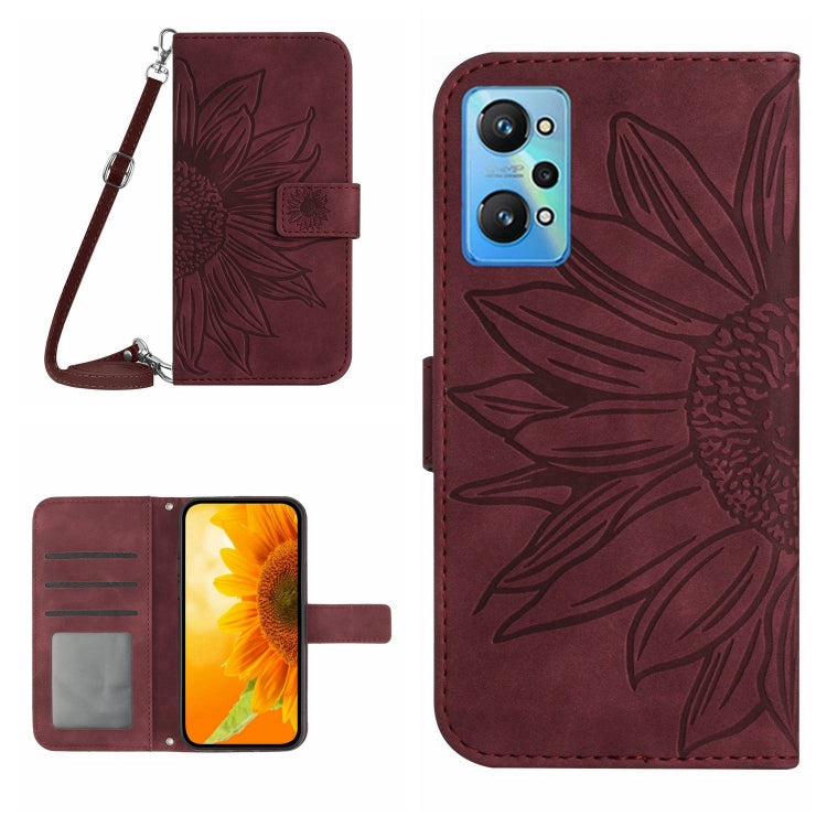 For Realme GT Neo2 Skin Feel Sun Flower Pattern Flip Leather Phone Case with Lanyard