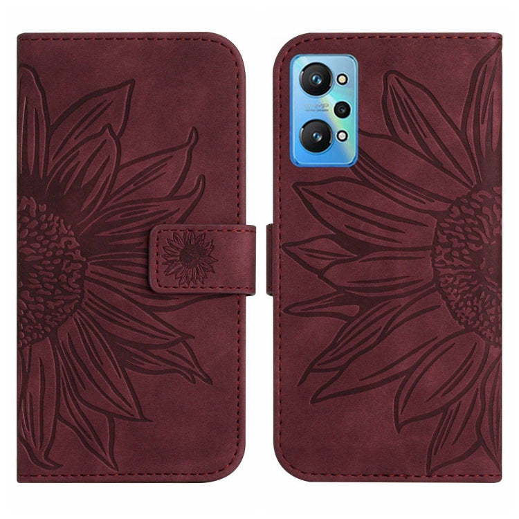 For Realme GT Neo2 Skin Feel Sun Flower Pattern Flip Leather Phone Case with Lanyard