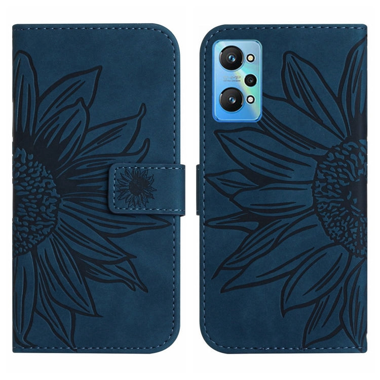 For Realme GT Neo2 Skin Feel Sun Flower Pattern Flip Leather Phone Case with Lanyard