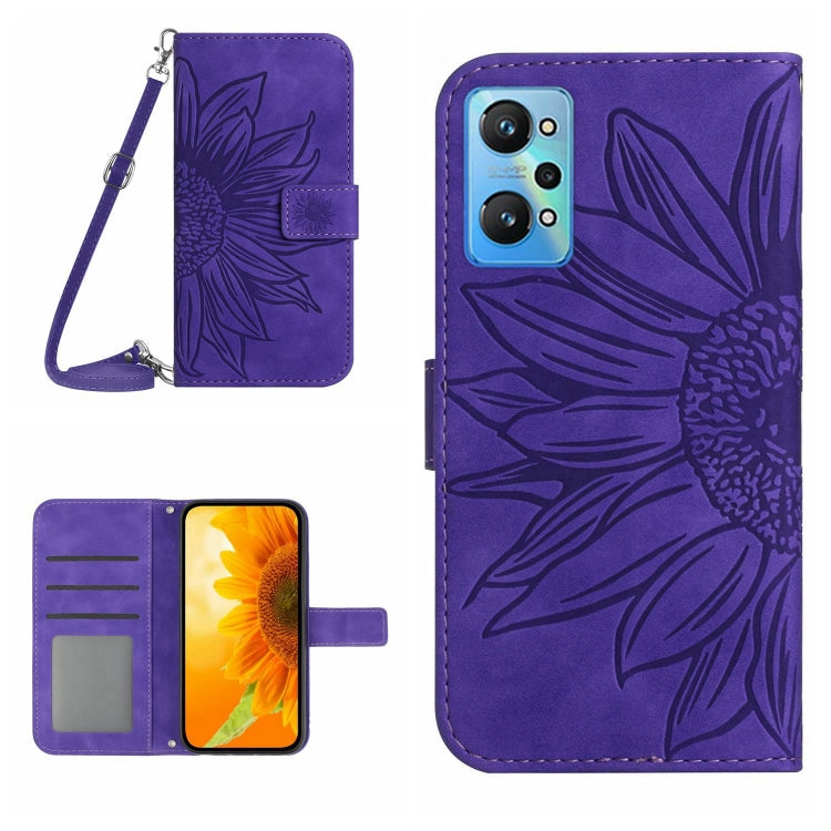 For Realme GT Neo2 Skin Feel Sun Flower Pattern Flip Leather Phone Case with Lanyard