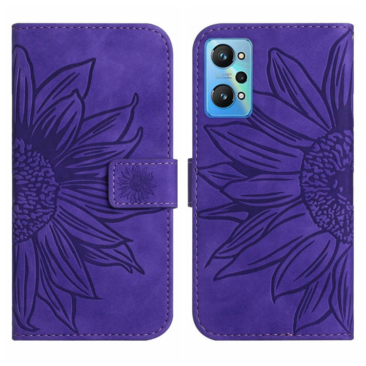 For Realme GT Neo2 Skin Feel Sun Flower Pattern Flip Leather Phone Case with Lanyard