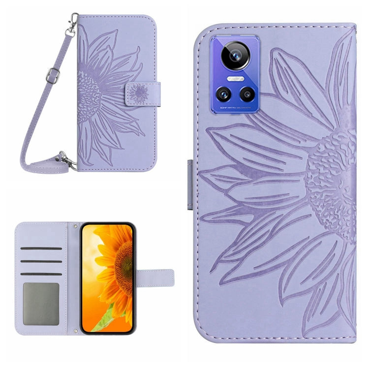 For Realme GT Neo3 Skin Feel Sun Flower Pattern Flip Leather Phone Case with Lanyard