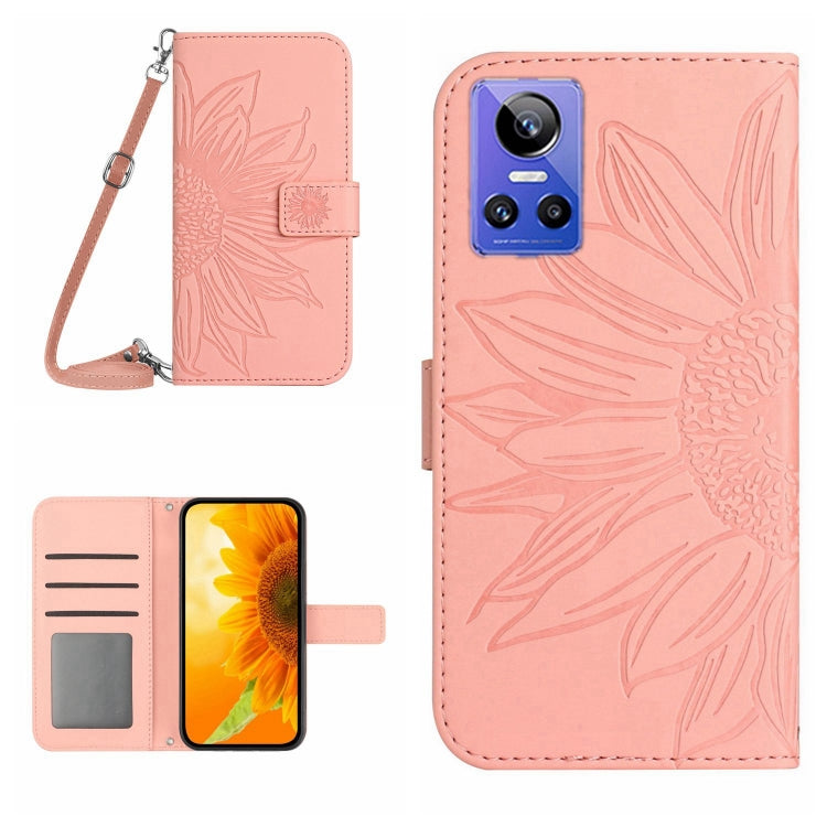 For Realme GT Neo3 Skin Feel Sun Flower Pattern Flip Leather Phone Case with Lanyard