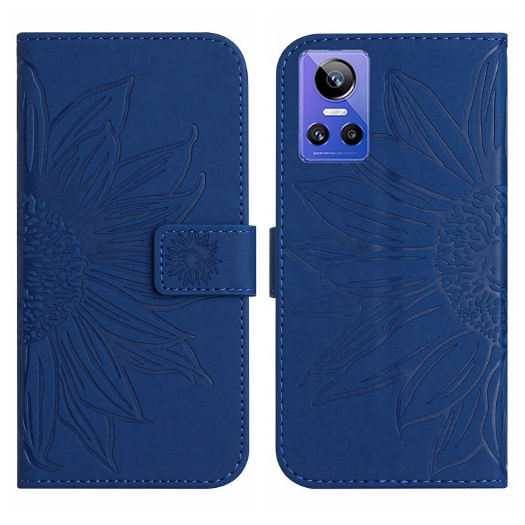 For Realme GT Neo3 Skin Feel Sun Flower Pattern Flip Leather Phone Case with Lanyard