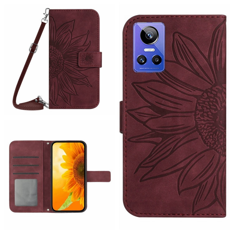 For Realme GT Neo3 Skin Feel Sun Flower Pattern Flip Leather Phone Case with Lanyard