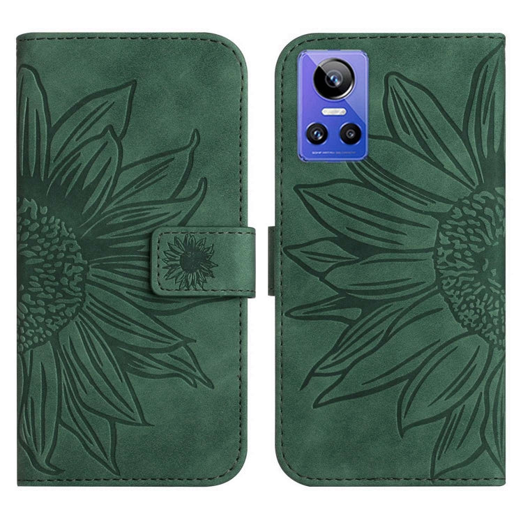 For Realme GT Neo3 Skin Feel Sun Flower Pattern Flip Leather Phone Case with Lanyard