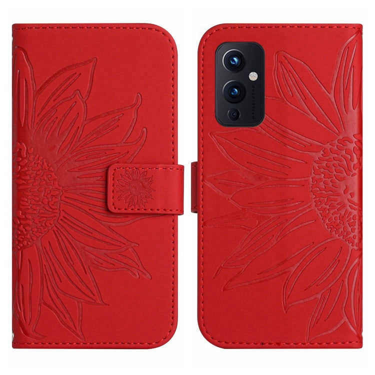 For OnePlus 9 Skin Feel Sun Flower Pattern Flip Leather Phone Case with Lanyard