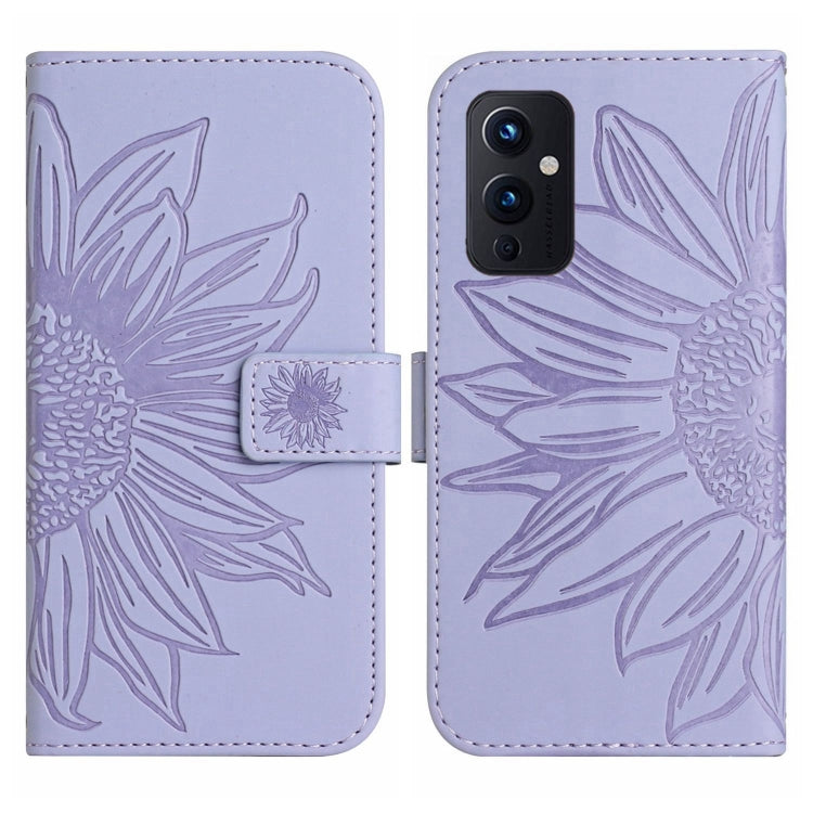 For OnePlus 9 Skin Feel Sun Flower Pattern Flip Leather Phone Case with Lanyard
