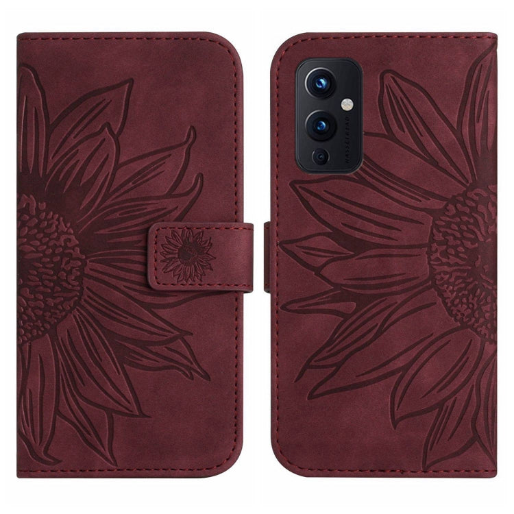 For OnePlus 9 Skin Feel Sun Flower Pattern Flip Leather Phone Case with Lanyard