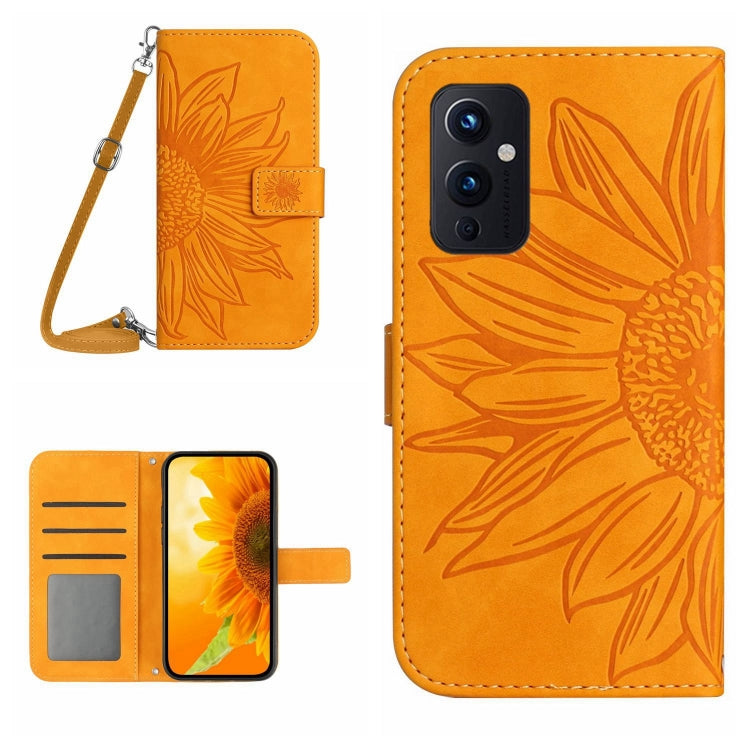 For OnePlus 9 Skin Feel Sun Flower Pattern Flip Leather Phone Case with Lanyard
