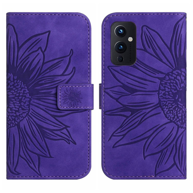 For OnePlus 9 Skin Feel Sun Flower Pattern Flip Leather Phone Case with Lanyard