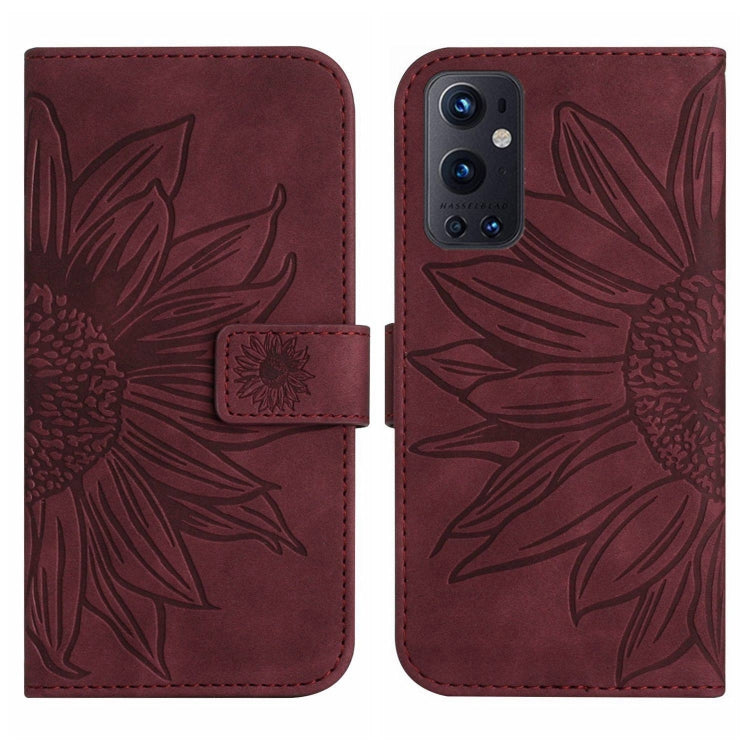 For OnePlus 9 Pro Skin Feel Sun Flower Pattern Flip Leather Phone Case with Lanyard