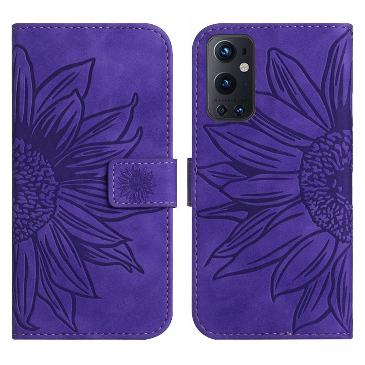 For OnePlus 9 Pro Skin Feel Sun Flower Pattern Flip Leather Phone Case with Lanyard