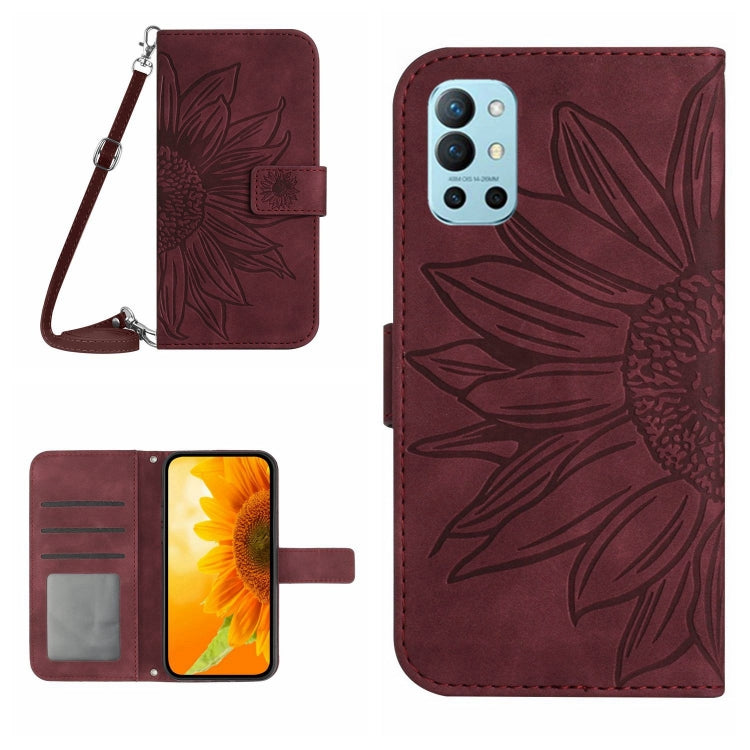 For OnePlus 9R Skin Feel Sun Flower Pattern Flip Leather Phone Case with Lanyard