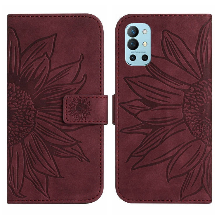 For OnePlus 9R Skin Feel Sun Flower Pattern Flip Leather Phone Case with Lanyard