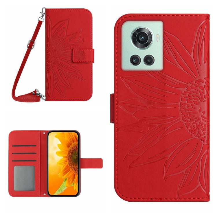 For OnePlus 10R Skin Feel Sun Flower Pattern Flip Leather Phone Case with Lanyard