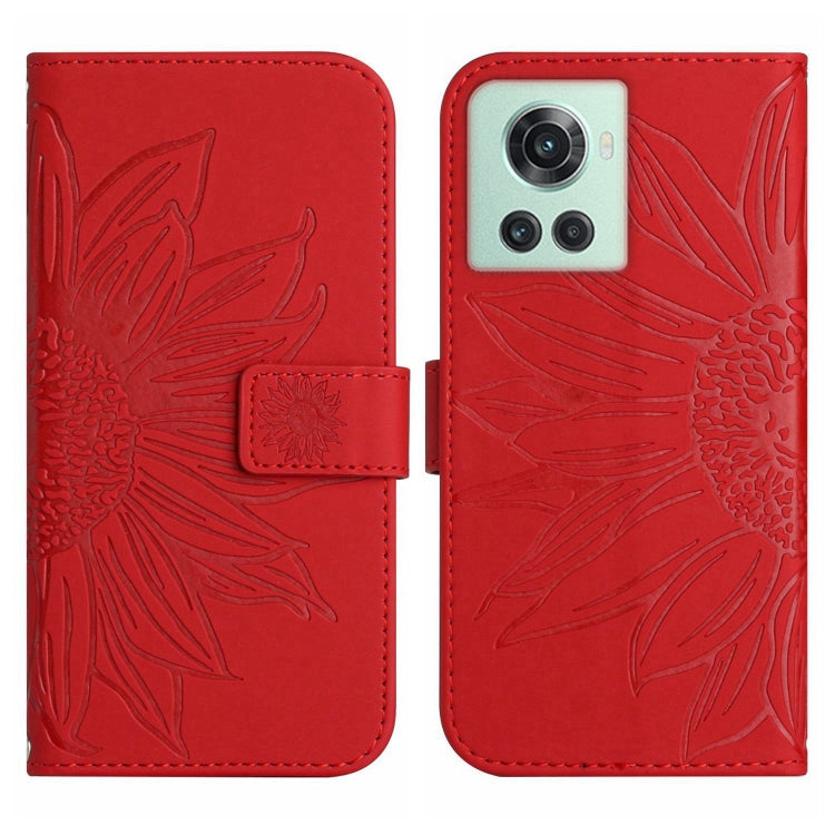 For OnePlus 10R Skin Feel Sun Flower Pattern Flip Leather Phone Case with Lanyard