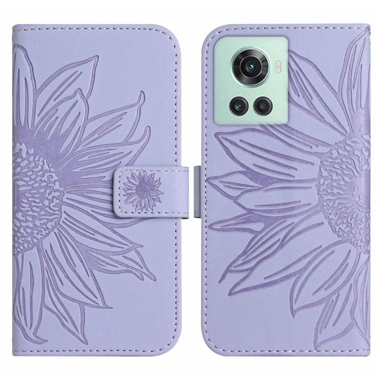 For OnePlus 10R Skin Feel Sun Flower Pattern Flip Leather Phone Case with Lanyard