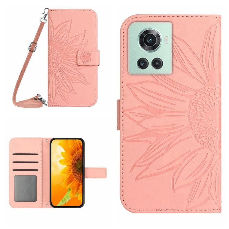 For OnePlus 10R Skin Feel Sun Flower Pattern Flip Leather Phone Case with Lanyard