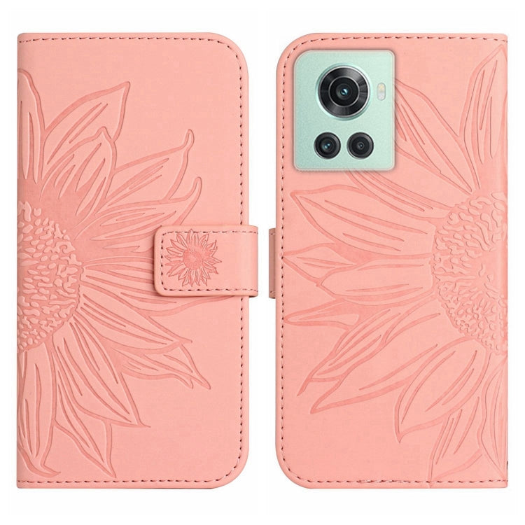 For OnePlus 10R Skin Feel Sun Flower Pattern Flip Leather Phone Case with Lanyard