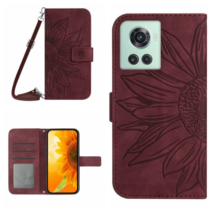For OnePlus 10R Skin Feel Sun Flower Pattern Flip Leather Phone Case with Lanyard