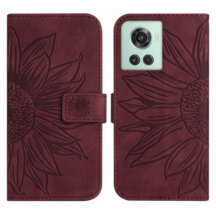 For OnePlus 10R Skin Feel Sun Flower Pattern Flip Leather Phone Case with Lanyard