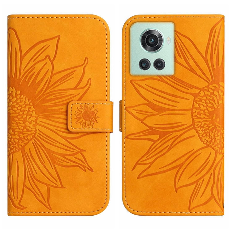 For OnePlus 10R Skin Feel Sun Flower Pattern Flip Leather Phone Case with Lanyard