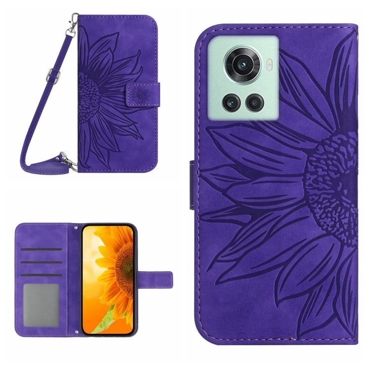 For OnePlus 10R Skin Feel Sun Flower Pattern Flip Leather Phone Case with Lanyard