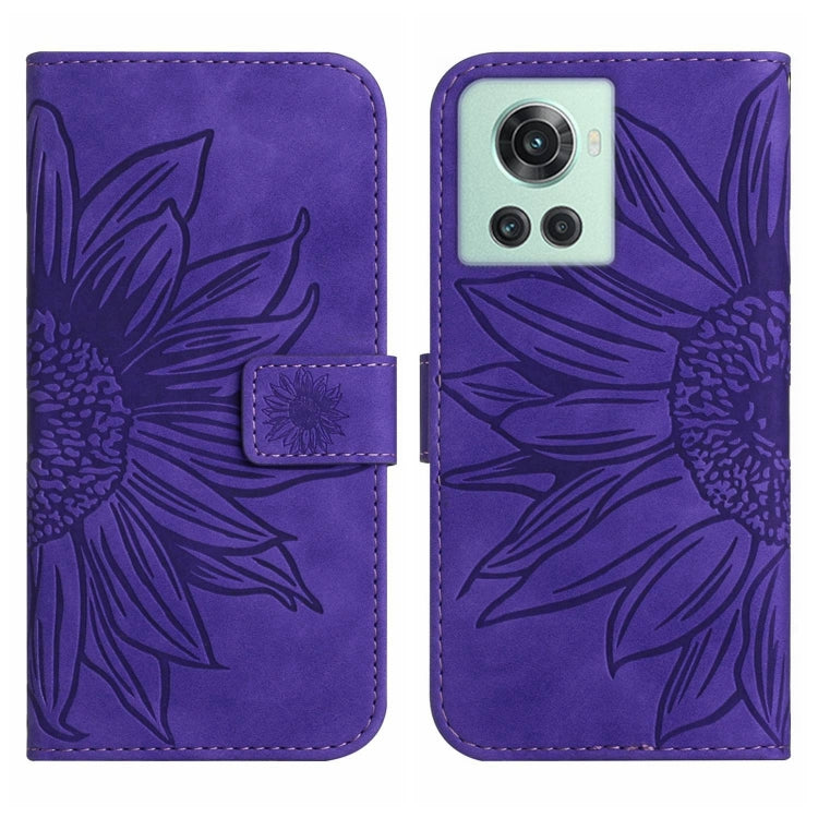 For OnePlus 10R Skin Feel Sun Flower Pattern Flip Leather Phone Case with Lanyard