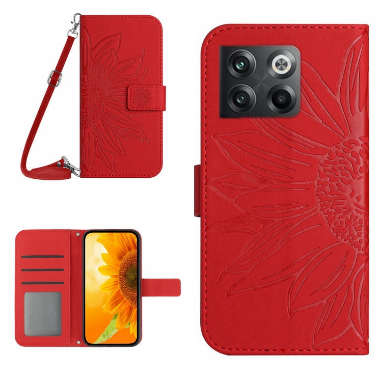For OnePlus 10T Skin Feel Sun Flower Pattern Flip Leather Phone Case with Lanyard