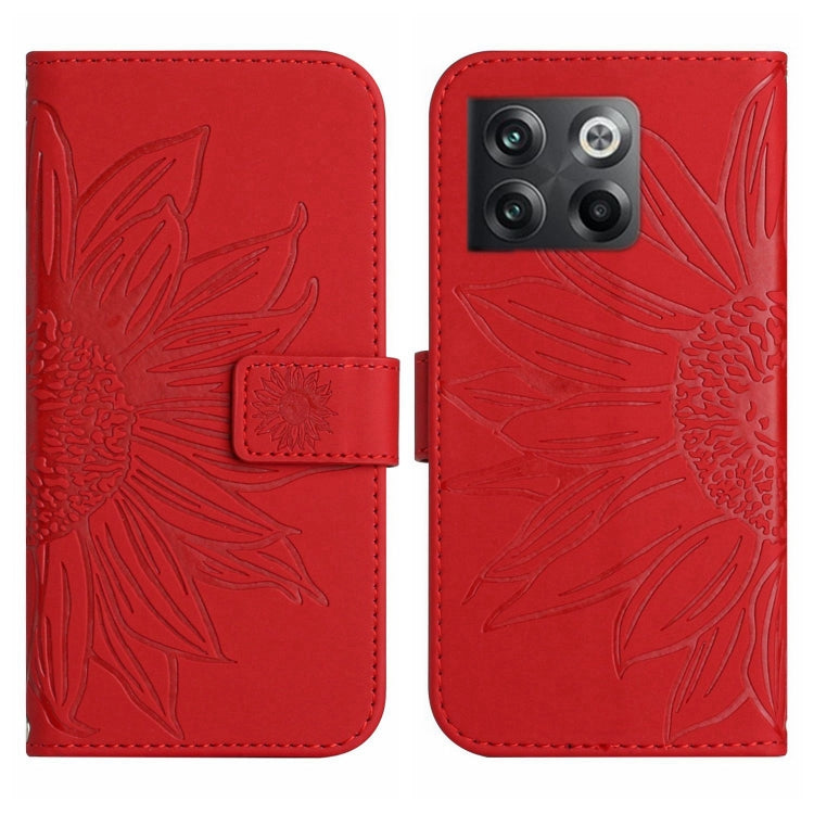 For OnePlus 10T Skin Feel Sun Flower Pattern Flip Leather Phone Case with Lanyard